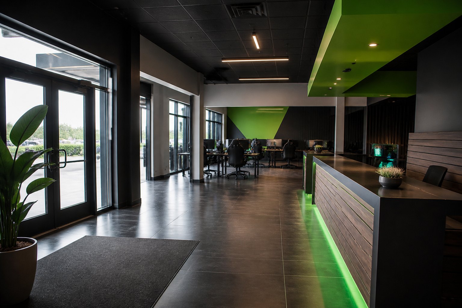 Entrance and front desk of the PLAY TERMINAL gaming club